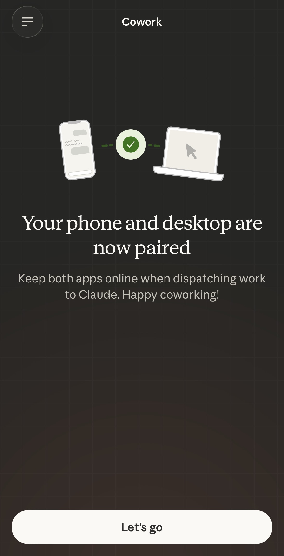 手機顯示配對成功，手機和桌面已連線
