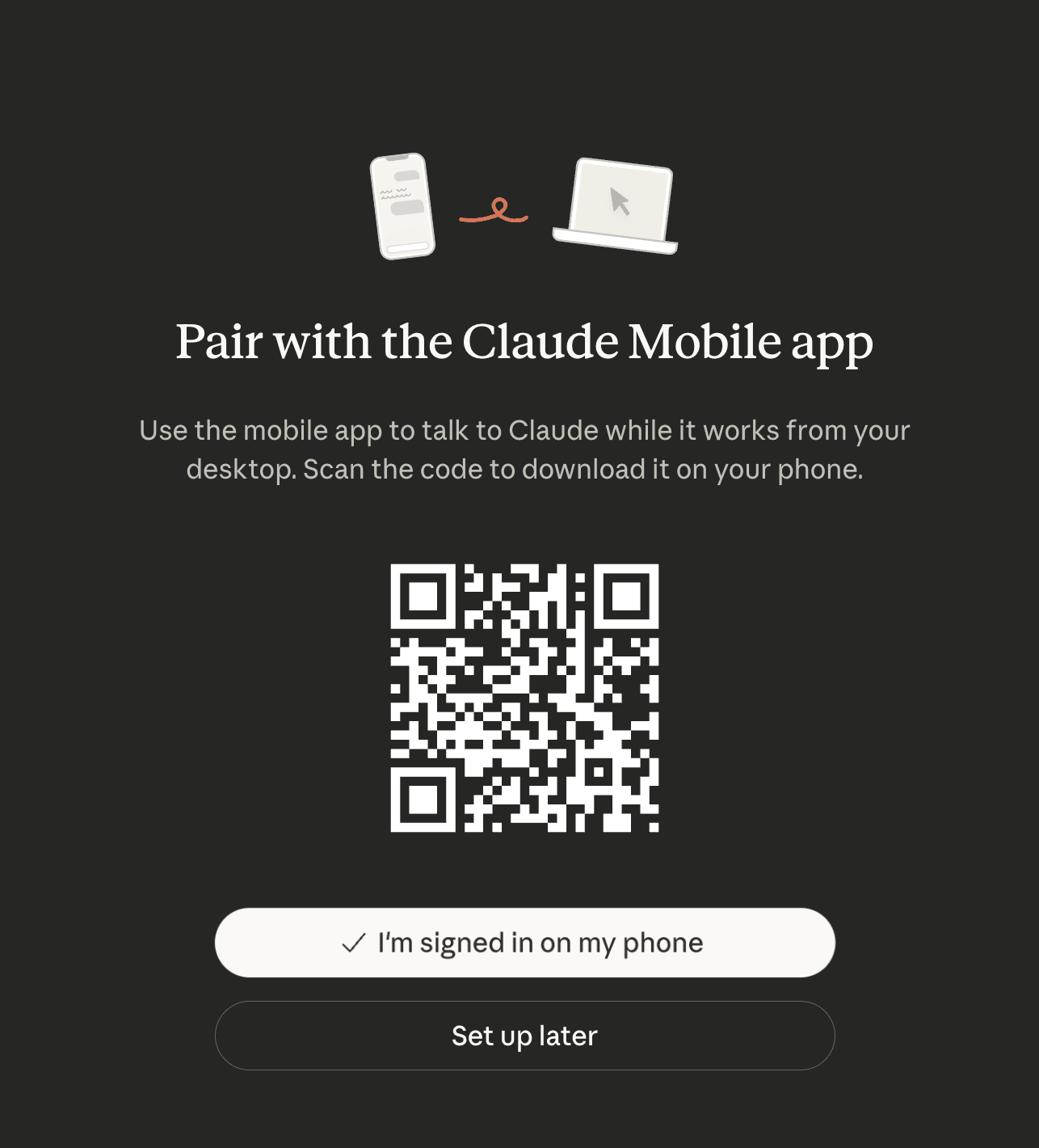 桌面顯示 QR Code 等待手機掃描配對