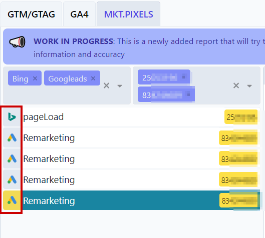 Analytics Debugger 篩選 Marketing Pixel 帳戶與平台的畫面
