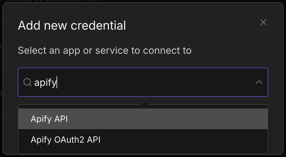 n8n 新增 Credential 搜尋 Apify