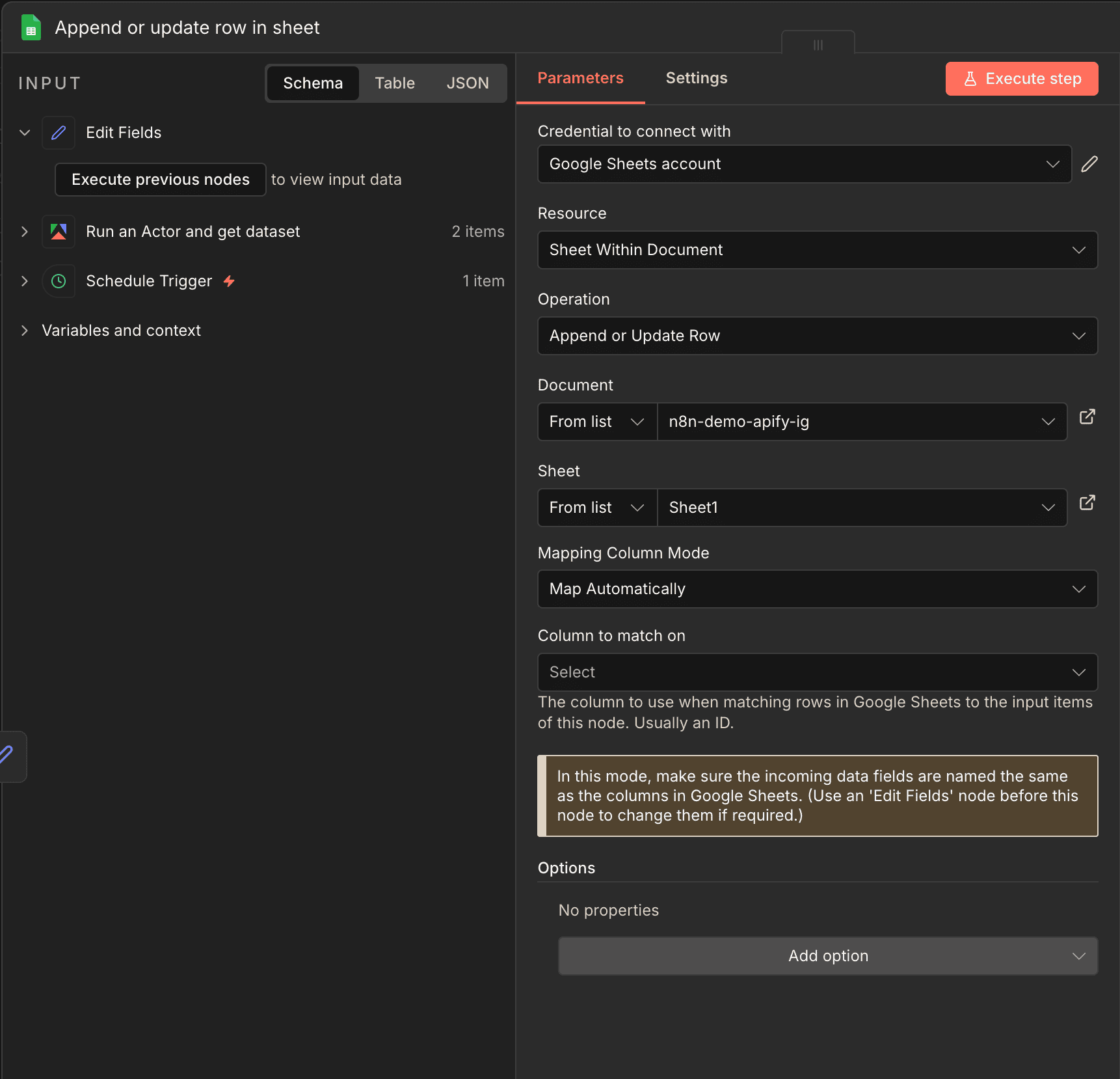 Google Sheets Append or Update Row 設定