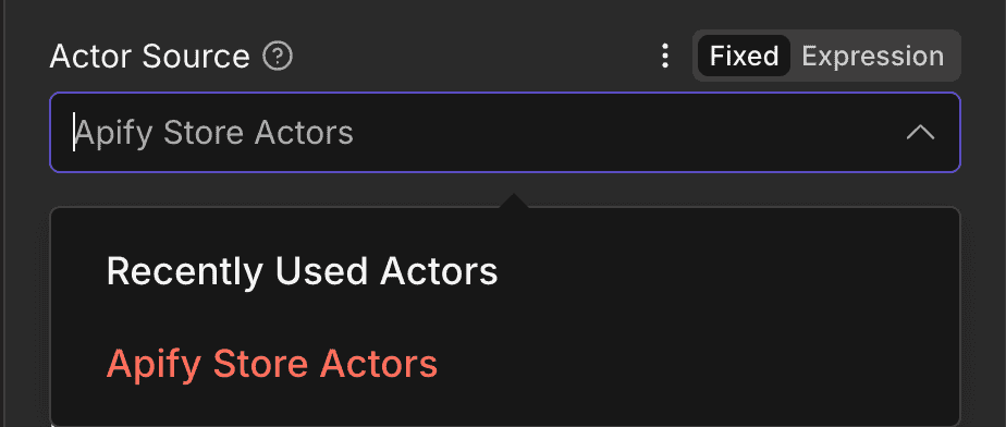 在 n8n 中選擇 Actor Source 類型