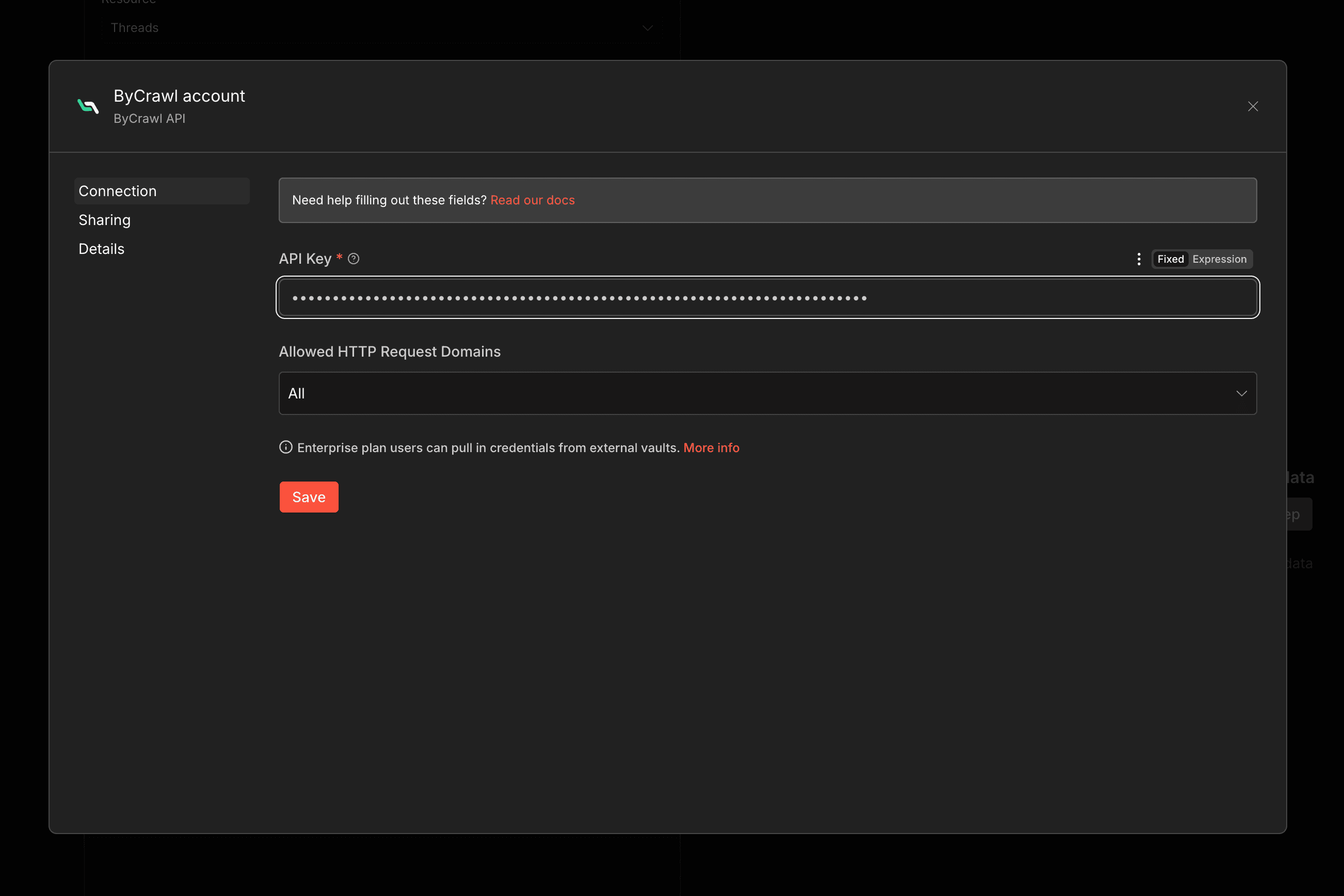 ByCrawl Credential 設定 - 填入 API Key