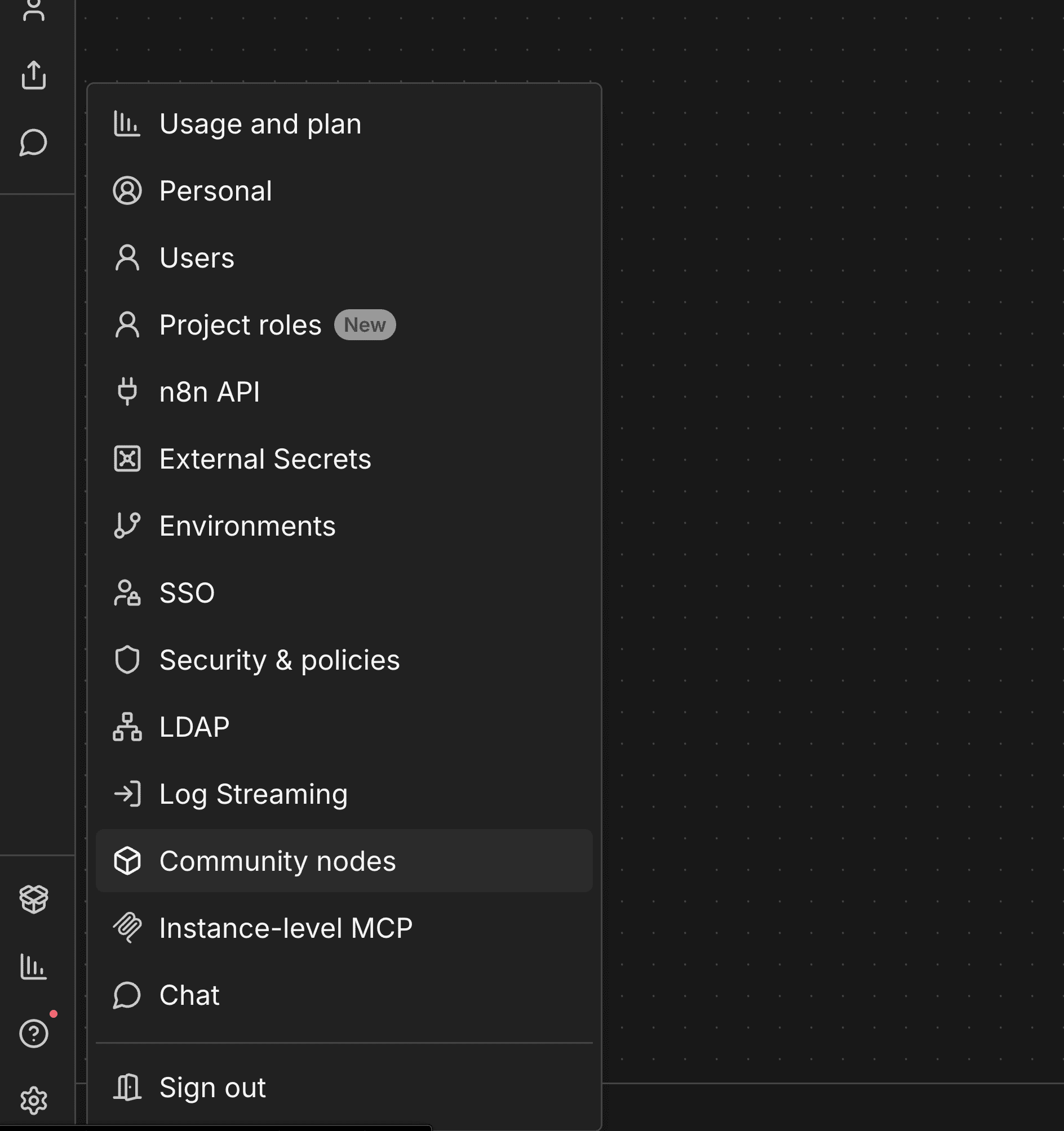 n8n 設定選單中的 Community nodes