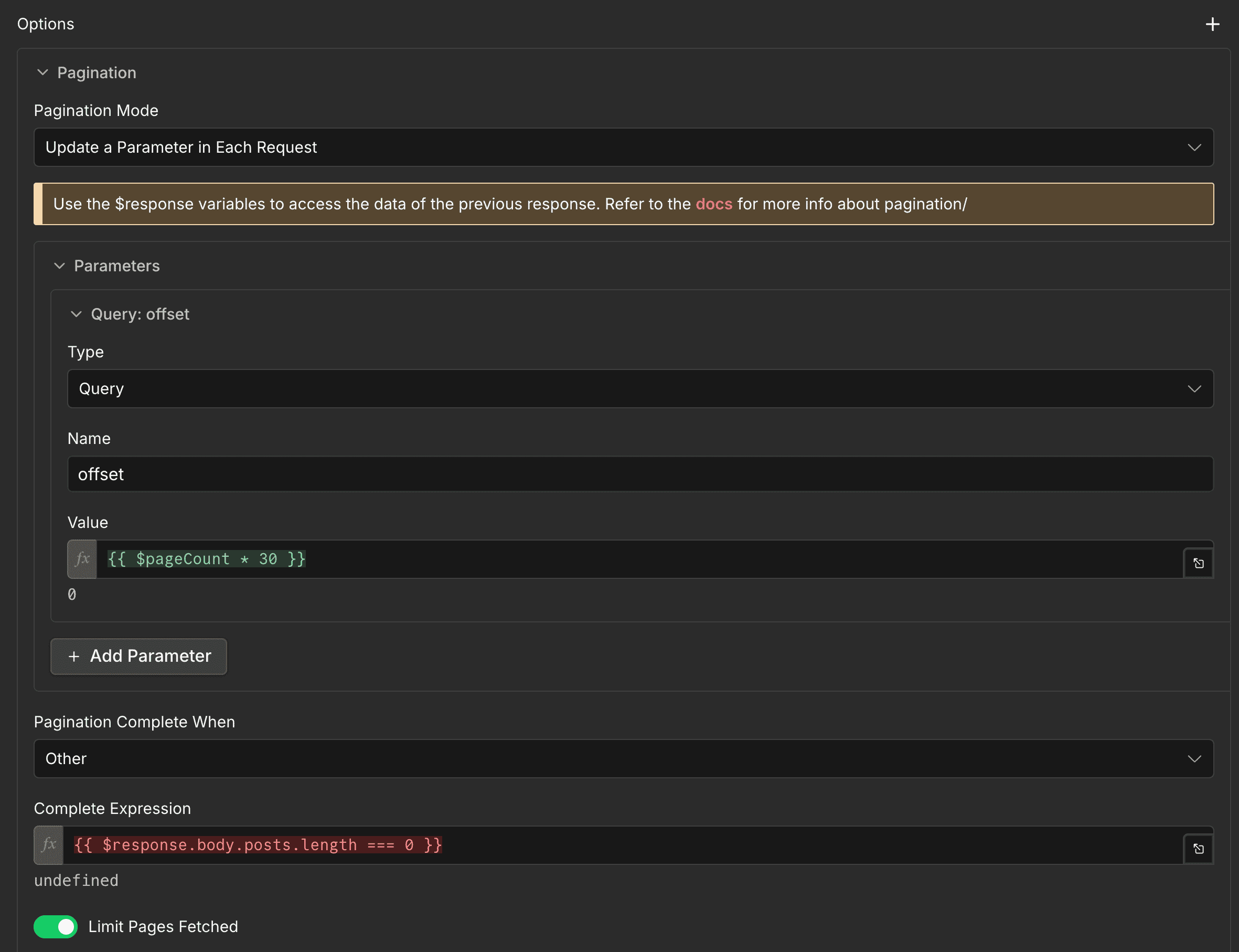HTTP Request 節點 Pagination 設定 - Dcard offset 翻頁