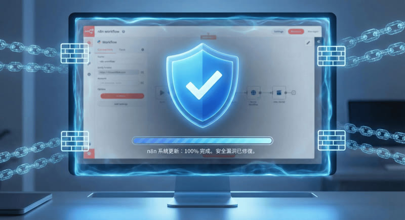 n8n CVE-2025-68613 安全漏洞的更新修復方式說明圖，包含 Docker 和 Zeabur 平台的更新步驟