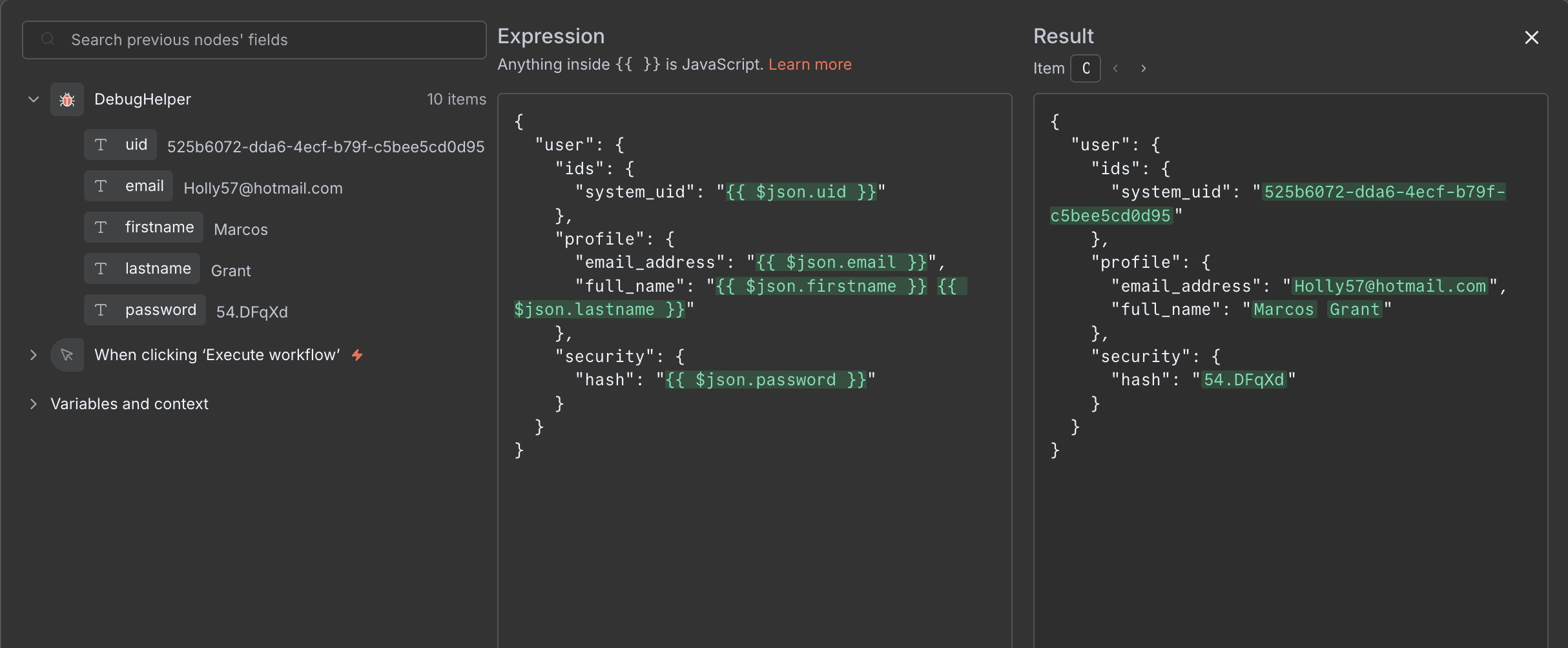 n8n Set 節點 JSON Output 範例，將原始 JSON 資料轉換為特定格式
