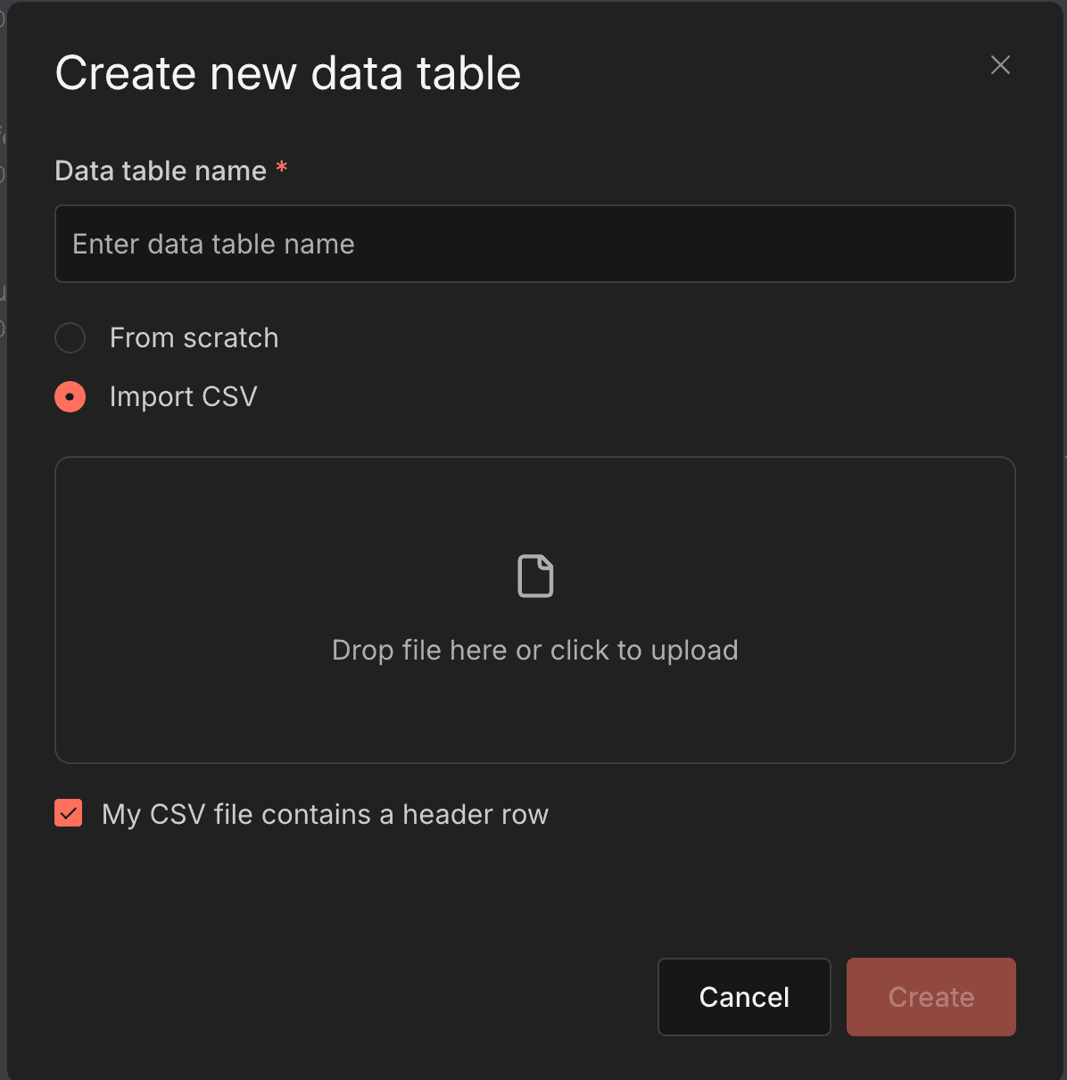 n8n Data Tables 支援從 CSV 檔案匯入資料的功能畫面