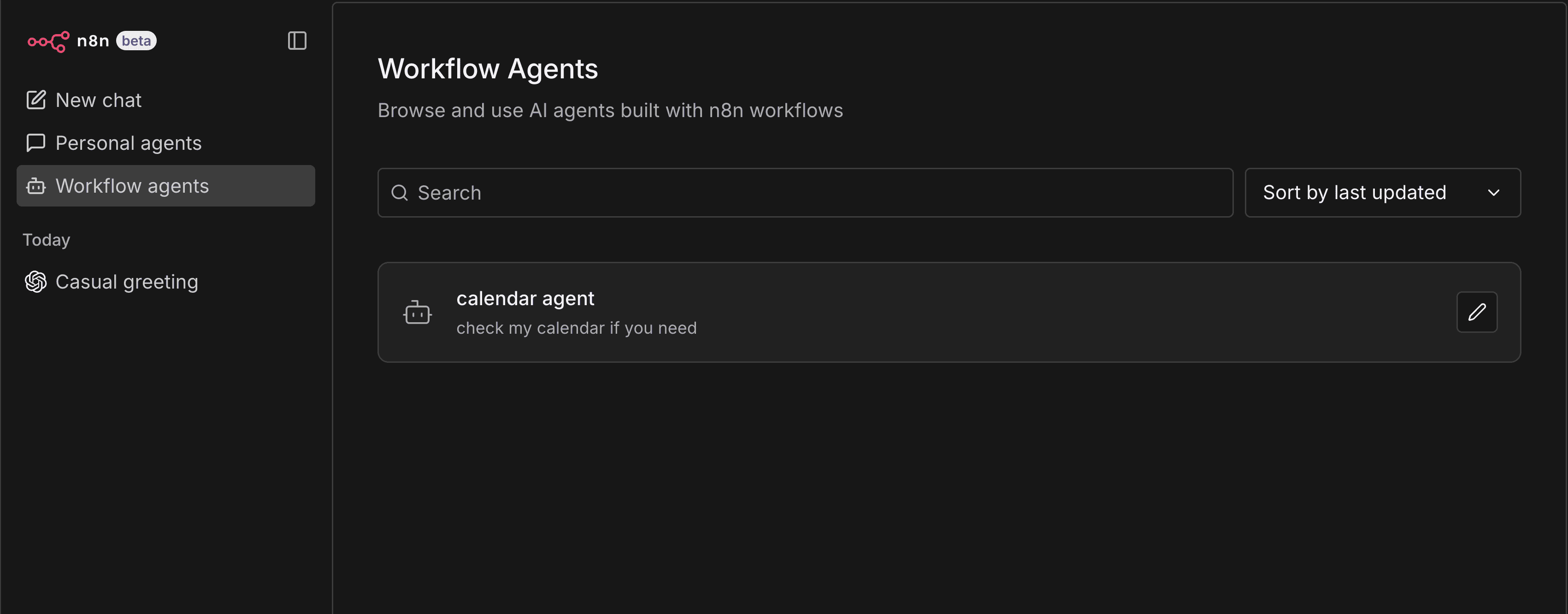 Chat Hub 的 Agent Workflow 看到剛剛啟用的 workflow