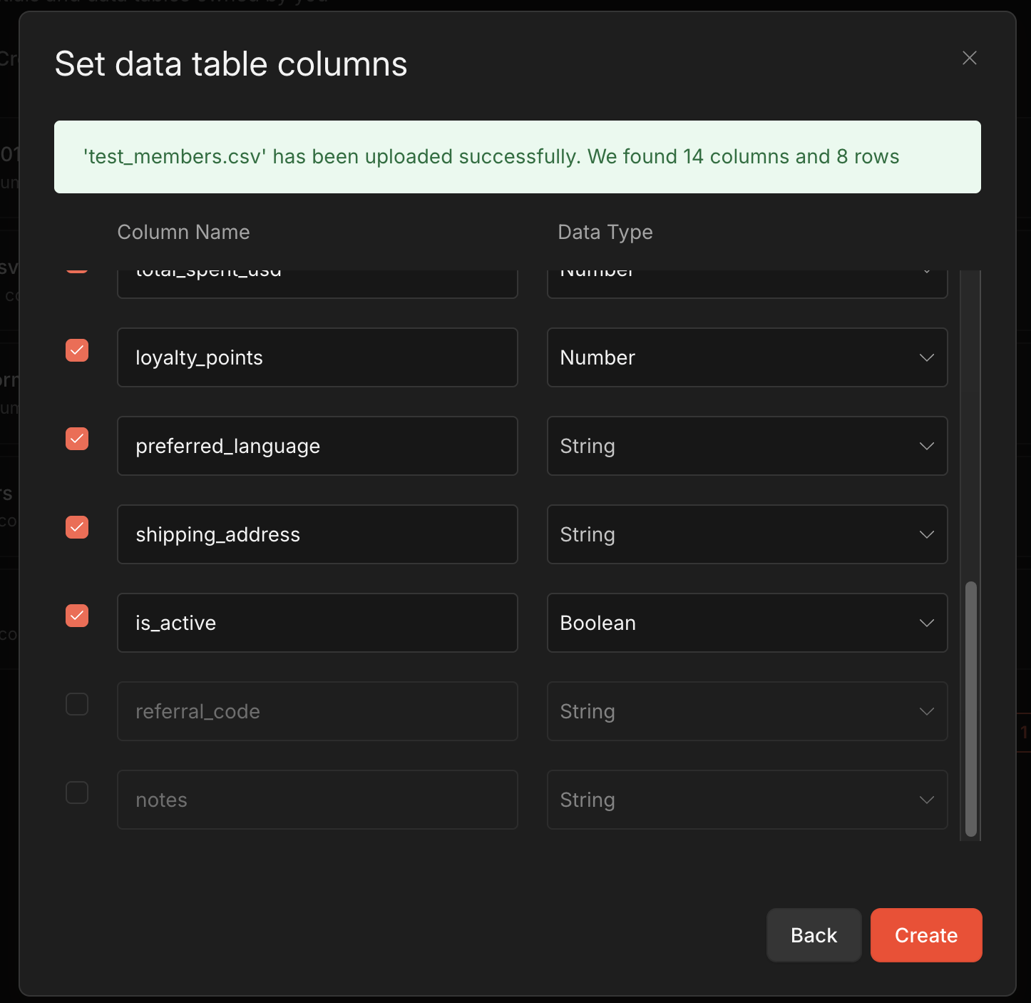 CSV 匯入現在可以勾選保留的欄位和重命名
