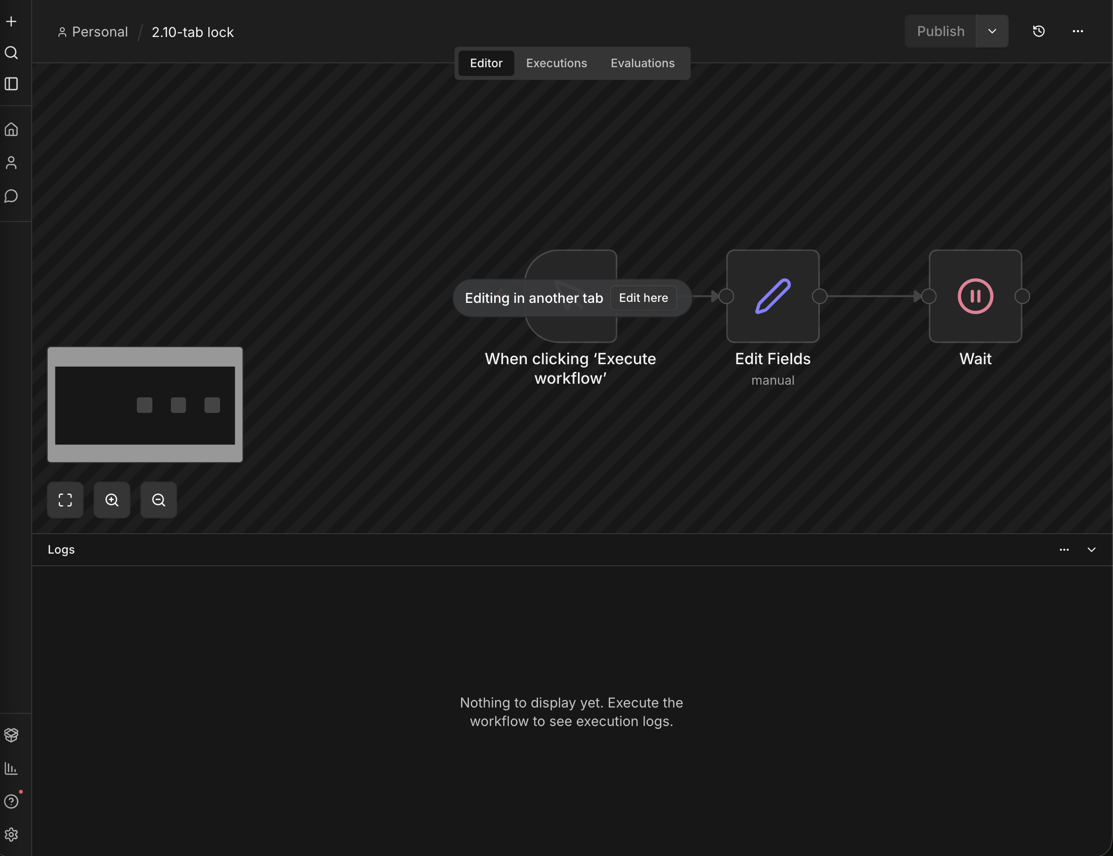 同一個 workflow 在其他分頁會顯示 Editing in another tab