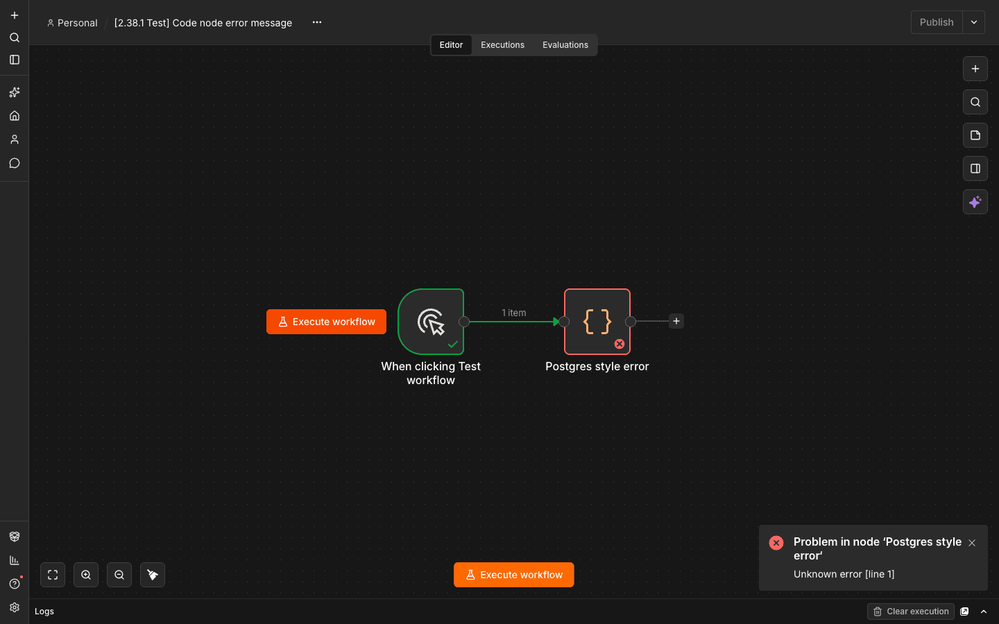 n8n Code 節點錯誤訊息顯示 Unknown error [line 1]，看不出實際錯誤原因