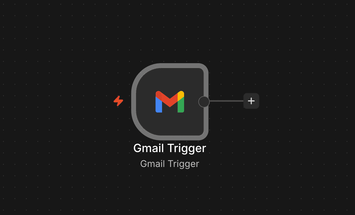 n8n 畫布上的 Gmail Trigger 節點，左側有紅色閃電的觸發標記