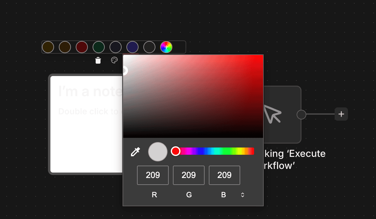 Sticky Note 新增自訂顏色選擇器，支援色譜選擇和 RGB 輸入